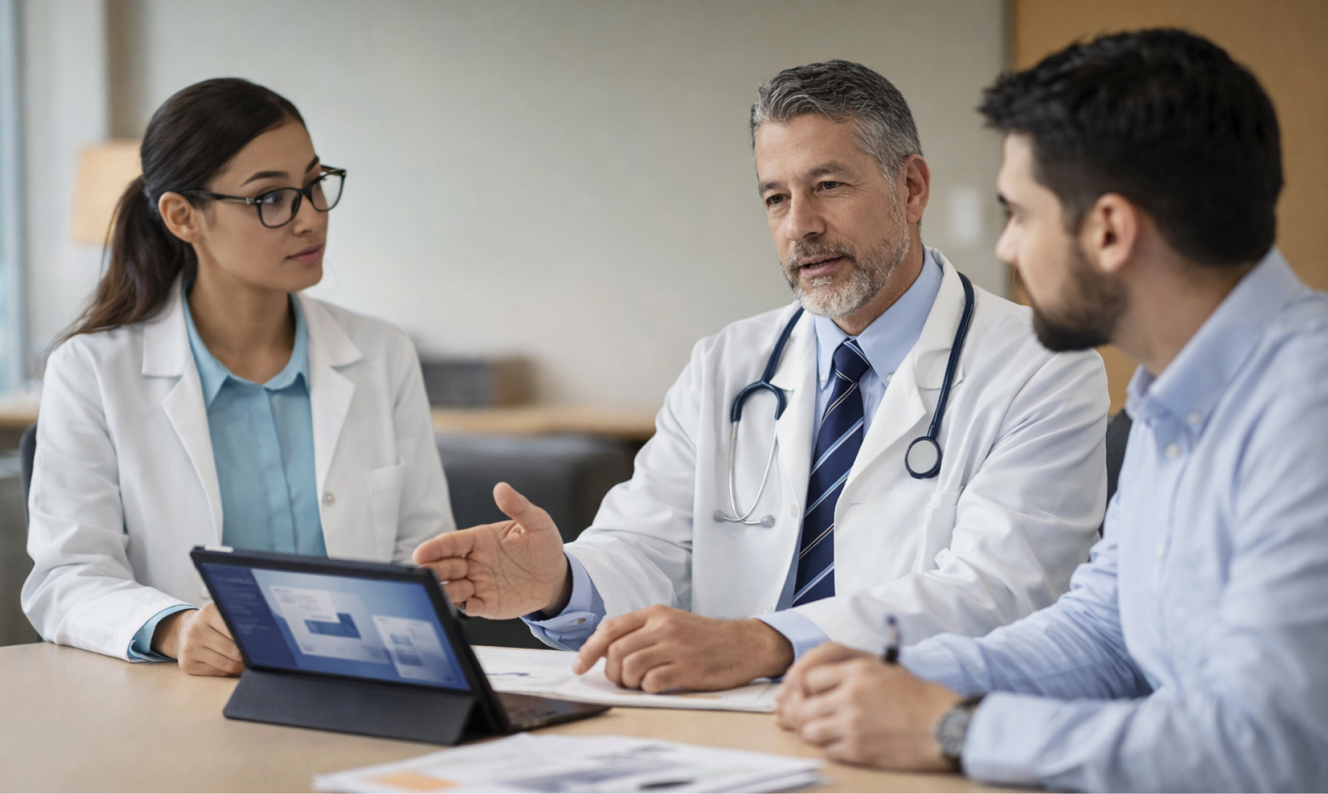 Equipo médico coordinando atención